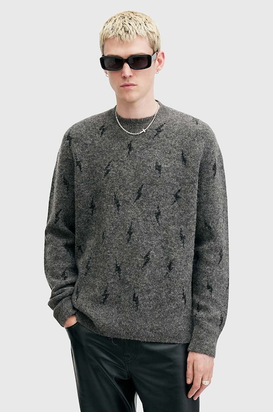 AllSaints sweter z domieszką wełny ZAP CREW okrągły szary M072KB