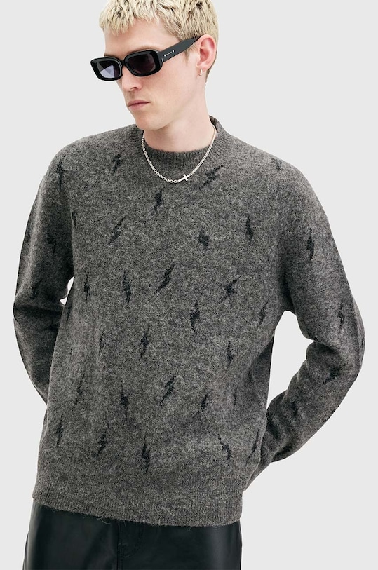 AllSaints sweter z domieszką wełny ZAP CREW M072KB szary