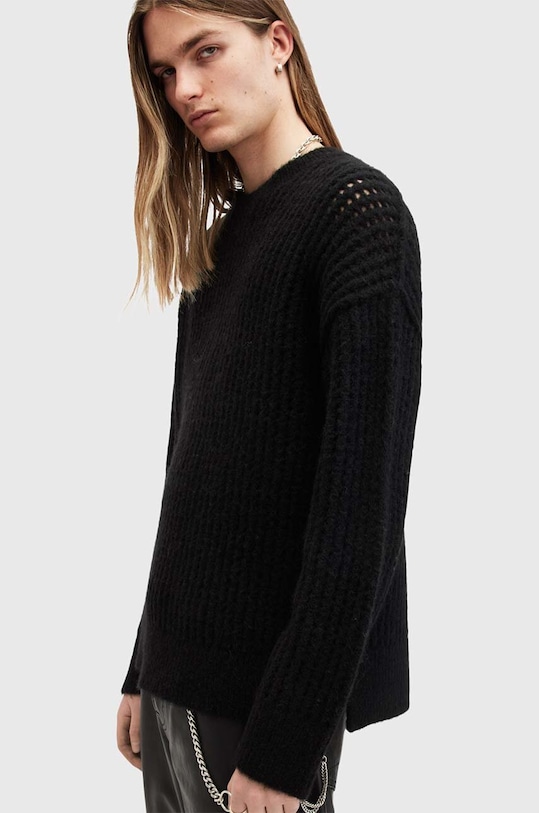 Sveter s prímesou vlny AllSaints HARLEN CREW M075KB čierna