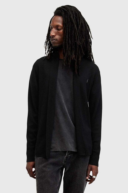 AllSaints kardigan wełniany MODE MERINO OPEN CAR czarny M083KB