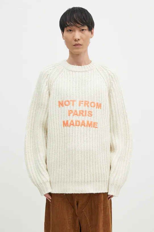 Drôle de Monsieur pulover de lână La Maille TressEe Slogan groase bej E.PO163.WO028.EC