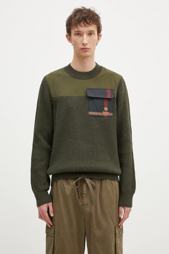 Baracuta pulover de lana Barbour x Baracut Miller Knit groase verde BRMAG0191