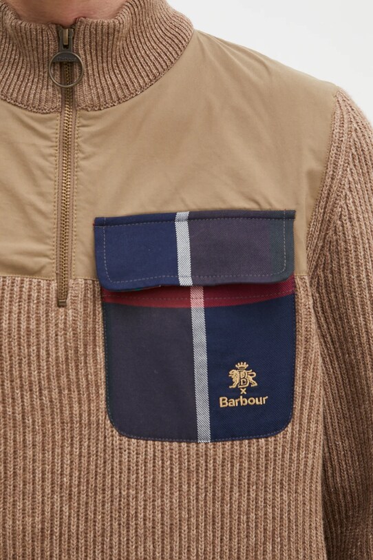 Baracuta pulover de lana Barbour x Baracut Miller Half Zip Knit bej BRMAG0192
