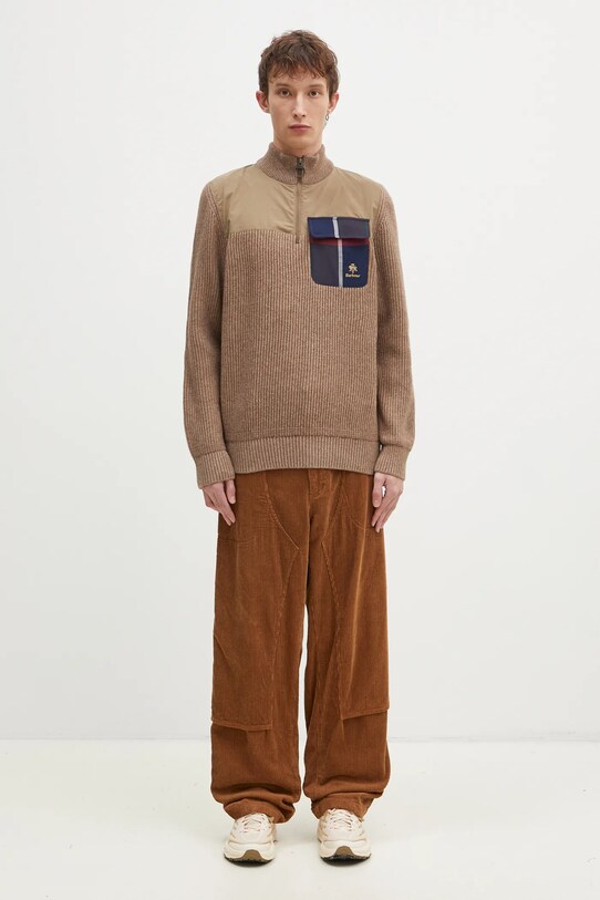 Baracuta pulover de lana Barbour x Baracut Miller Half Zip Knit BRMAG0192 bej