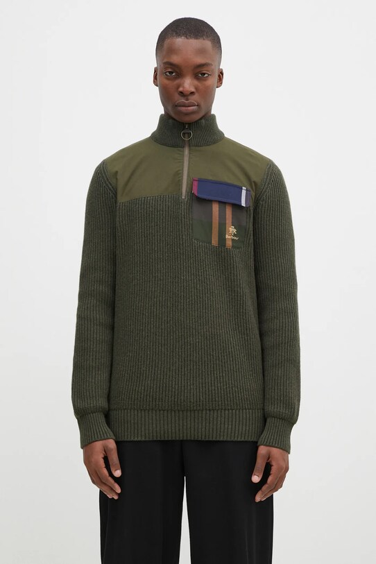 Vlnený sveter Baracuta Barbour x Baracut Miller Half Zip Knit nášivka zelená BRMAG0192