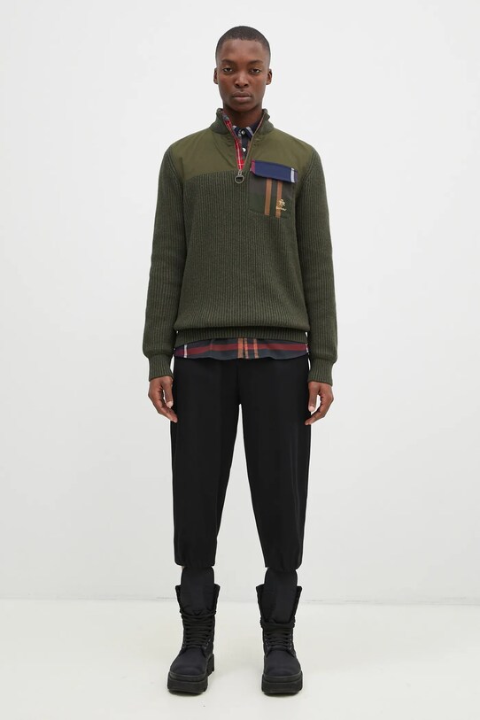 Μάλλινο πουλόβερ Baracuta Barbour x Baracut Miller Half Zip Knit BRMAG0192 πράσινο