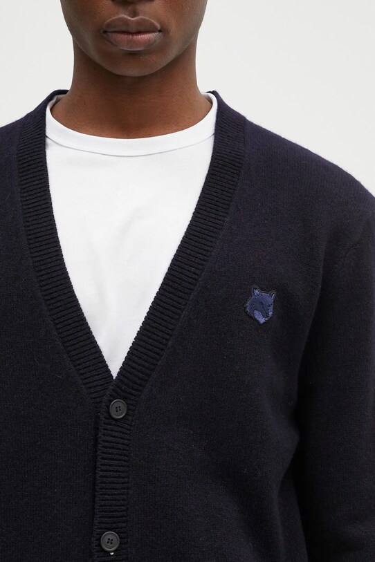 Maison Kitsuné kardigan wełniany Bold Fox Head Patch granatowy NM00506KT1006