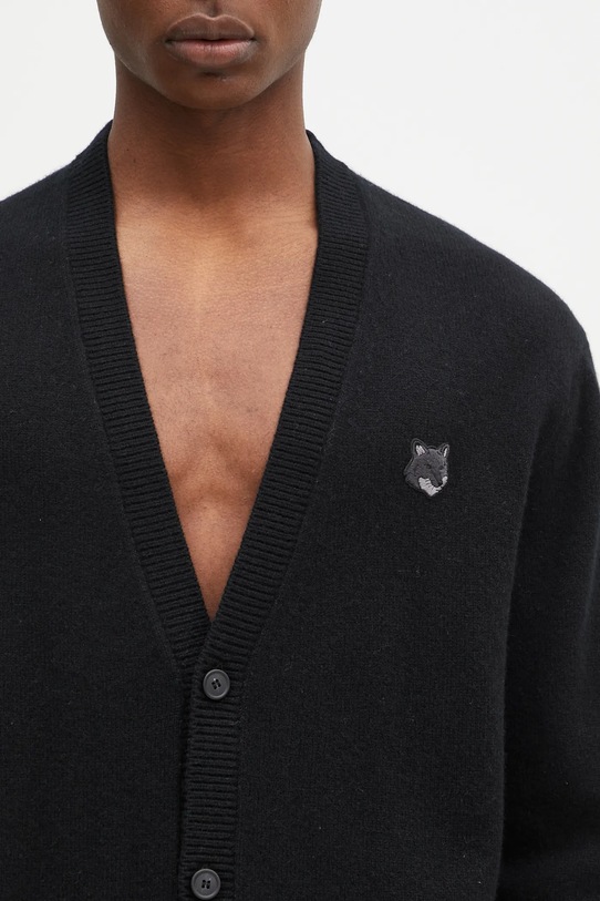 Vuneni kardigan Maison Kitsuné Bold Fox Head Patch crna NM00506KT1006