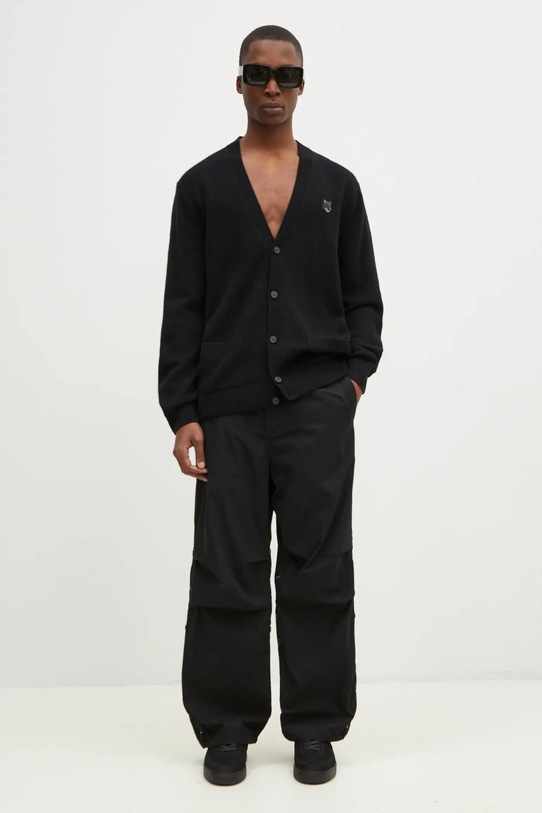 Vuneni kardigan Maison Kitsuné Bold Fox Head Patch NM00506KT1006 crna