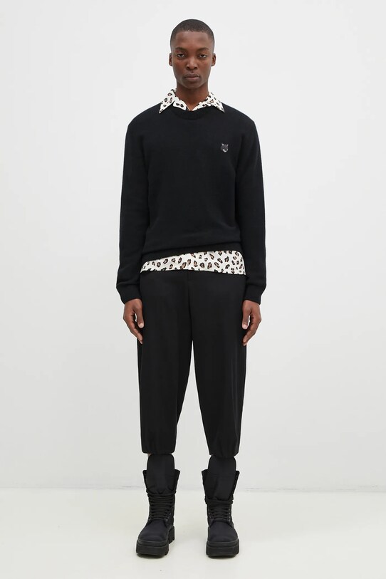 Vlněný svetr Maison Kitsuné Bold Fox Head Patch NM00805KT1006 černá