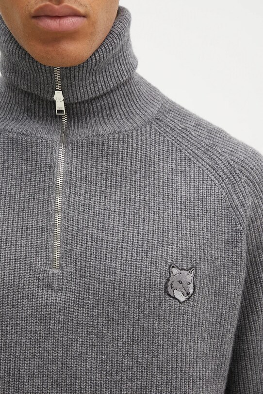 Maison Kitsuné woolen jumper Bold Fox Head Patch gray LM00807KT1093