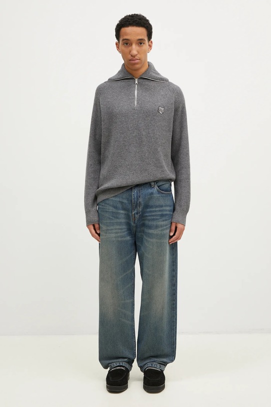 Вълнен пуловер Maison Kitsuné Bold Fox Head Patch LM00807KT1093 сив