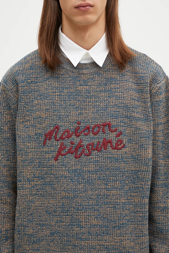 Vlněný svetr Maison Kitsuné Maison Kitsune Handwriting modrá LM00814KT1063