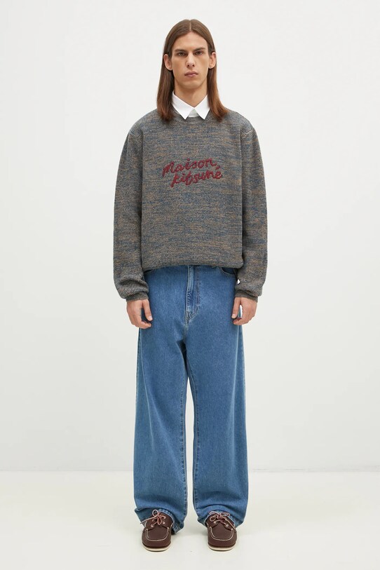 Vlněný svetr Maison Kitsuné Maison Kitsune Handwriting LM00814KT1063 modrá