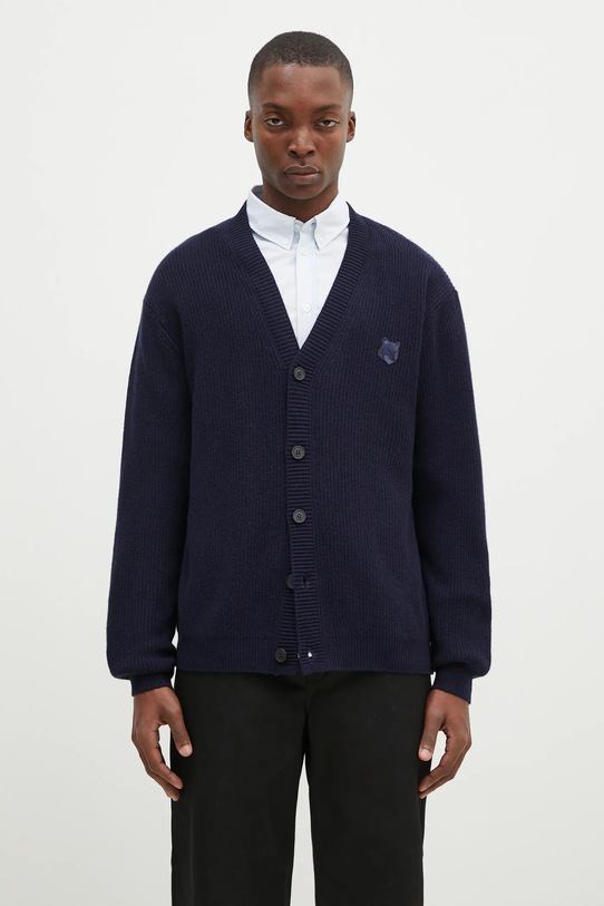 Svetr s příměsí vlny Maison Kitsuné Bold Fox Head hladký námořnická modř NM00501KT1093