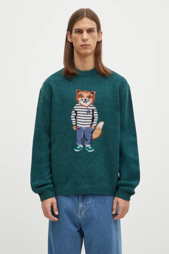 Maison Kitsuné woolen jumper Dressed Fox Intarsia fine-knit green NM00809KH0002