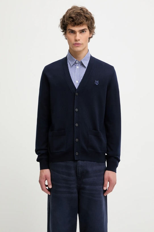 Maison Kitsuné kardigan wełniany Bold Fox Head Patch wełna granatowy MM00509KT1036