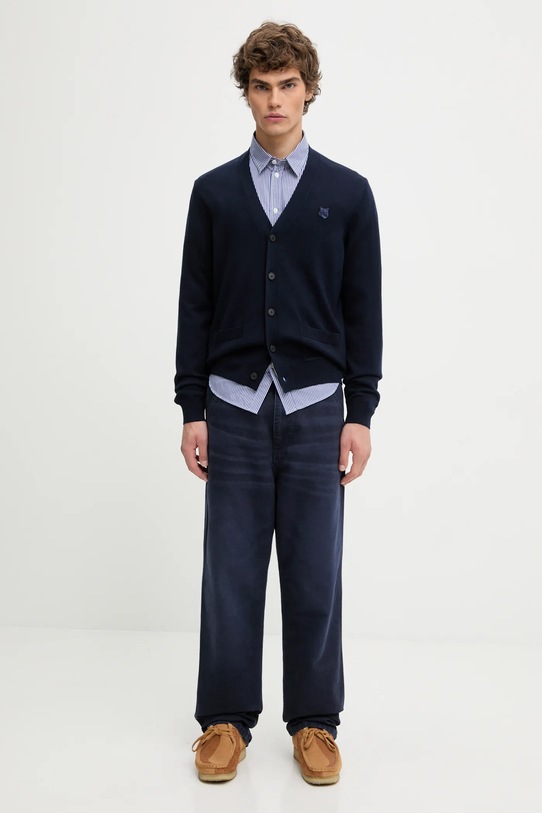 Maison Kitsuné kardigan wełniany Bold Fox Head Patch MM00509KT1036 granatowy