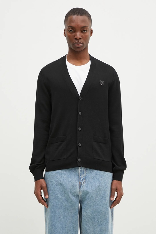 Maison Kitsuné woolen cardigan Bold Fox Head Patch medium thickness black MM00509KT1036