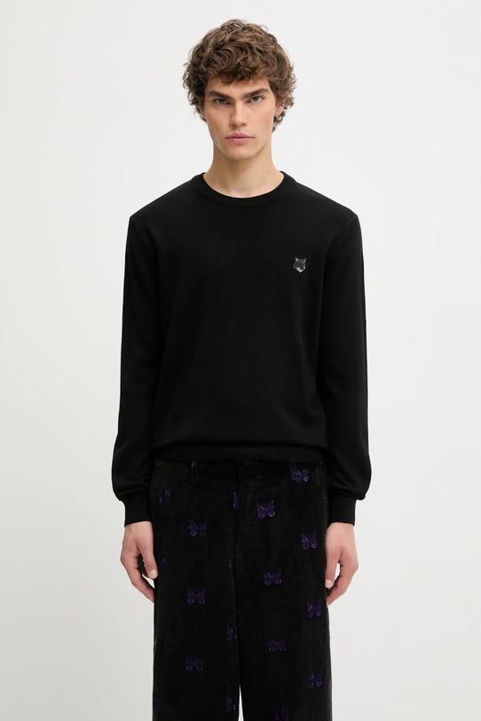 Vlněný svetr Maison Kitsuné Bold Fox Head Patch hladký černá MM00815KT1036