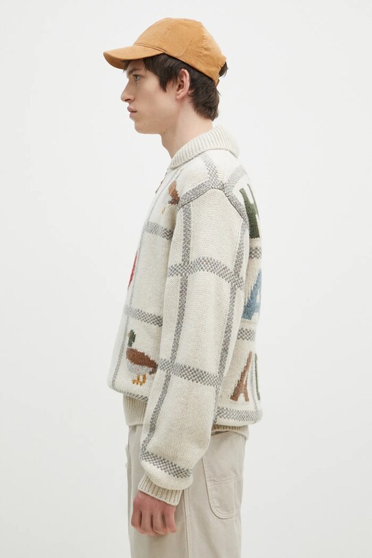 Human Made pulover de lana Animal Half-Zip Knit Sweater HM28CS015 bej AW24