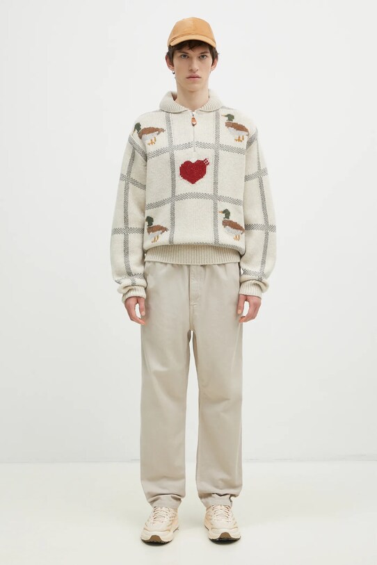 Human Made pulover de lana Animal Half-Zip Knit Sweater HM28CS015 bej