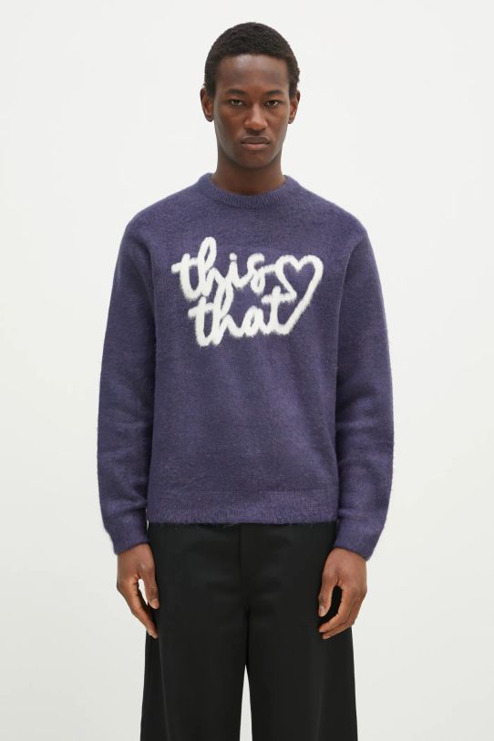 thisisneverthat sweter Heart Logo Knit Sweater pozostałe granatowy TN243KKNPK11