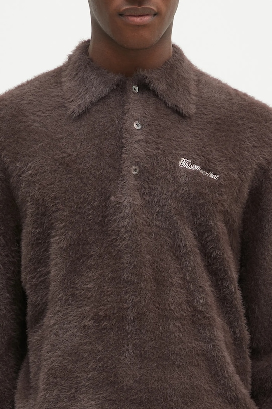 thisisneverthat jumper SCT-Logo Shaggy Knit Polo brown TN243KKNPK08