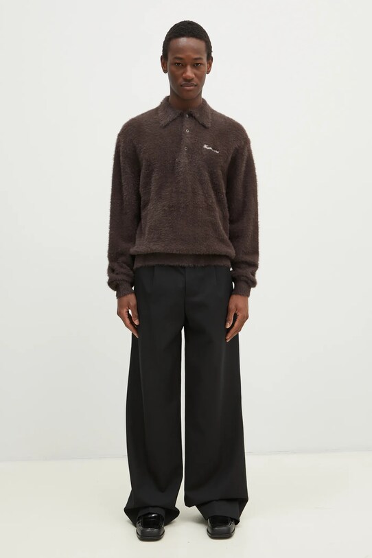 thisisneverthat jumper SCT-Logo Shaggy Knit Polo TN243KKNPK08 brown