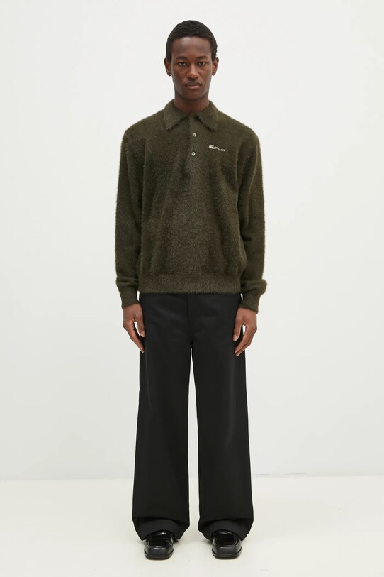 Свитер thisisneverthat SCT-Logo Shaggy Knit Polo TN243KKNPK08 зелёный