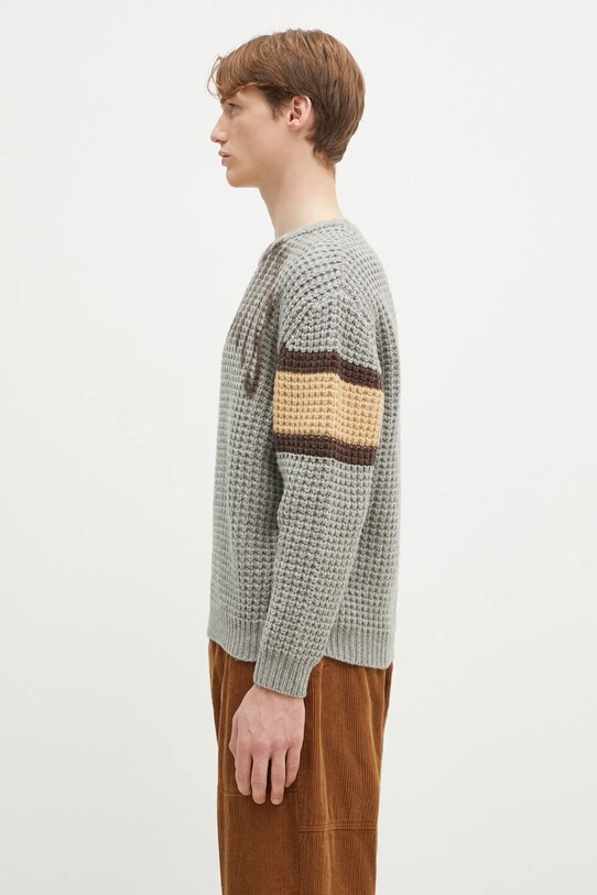 Vlněný svetr PLEASURES Twitch Chunky Knit P24W004 šedá AW24