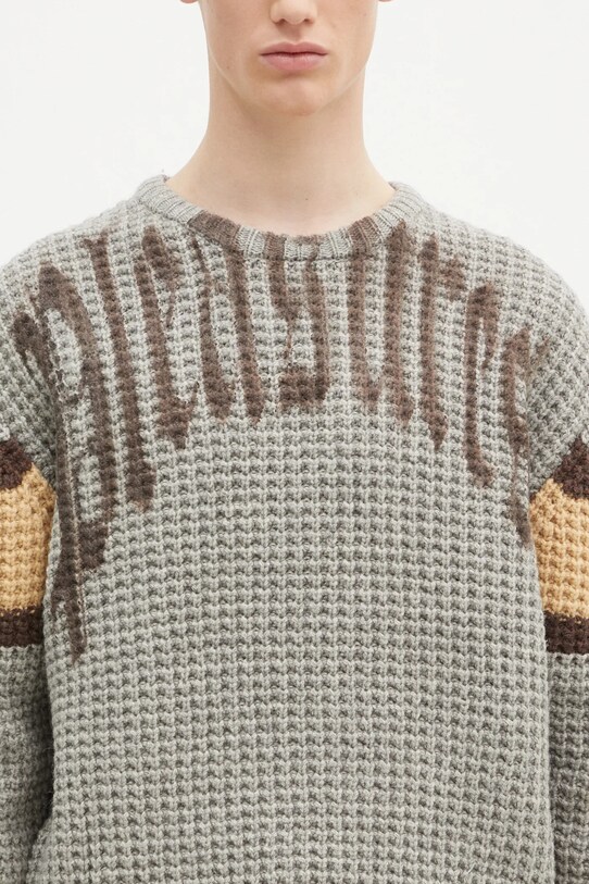 Vlněný svetr PLEASURES Twitch Chunky Knit šedá P24W004