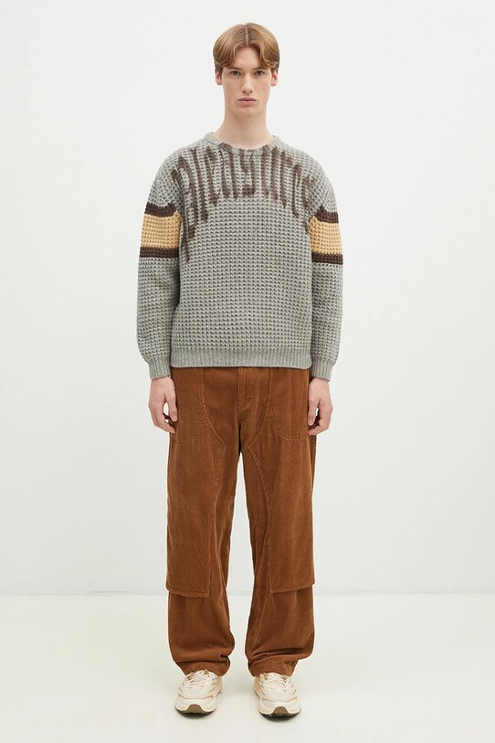 Vlněný svetr PLEASURES Twitch Chunky Knit P24W004 šedá