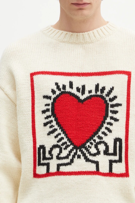 Wacko Maria woolen jumper x Keith Haring beige KH.WM.KN01