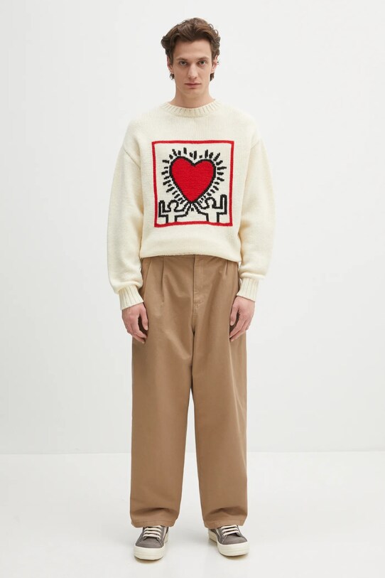 Шерстяной свитер Wacko Maria x Keith Haring KH.WM.KN01 бежевый