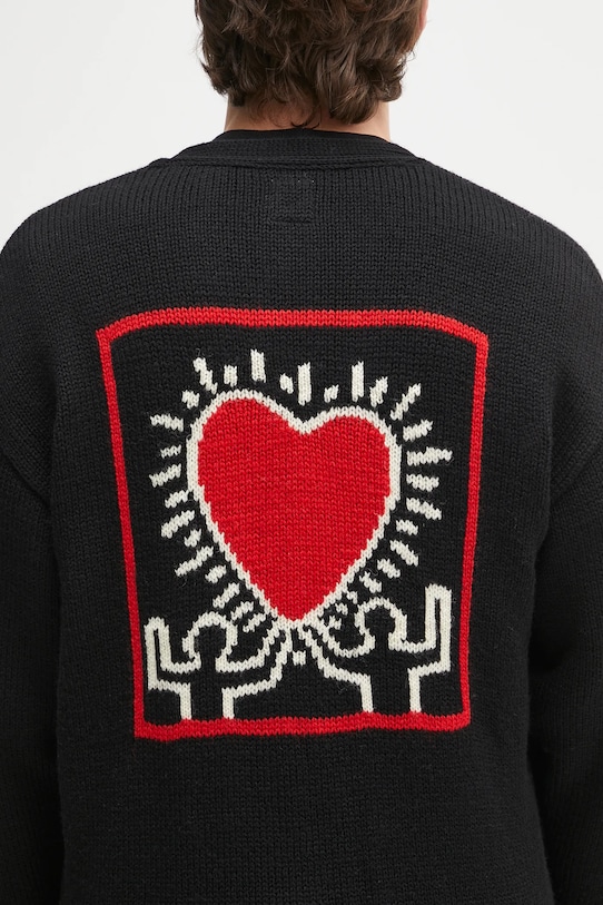 Vlněný kardigan Wacko Maria x Keith Haring černá KH.WM.KN02