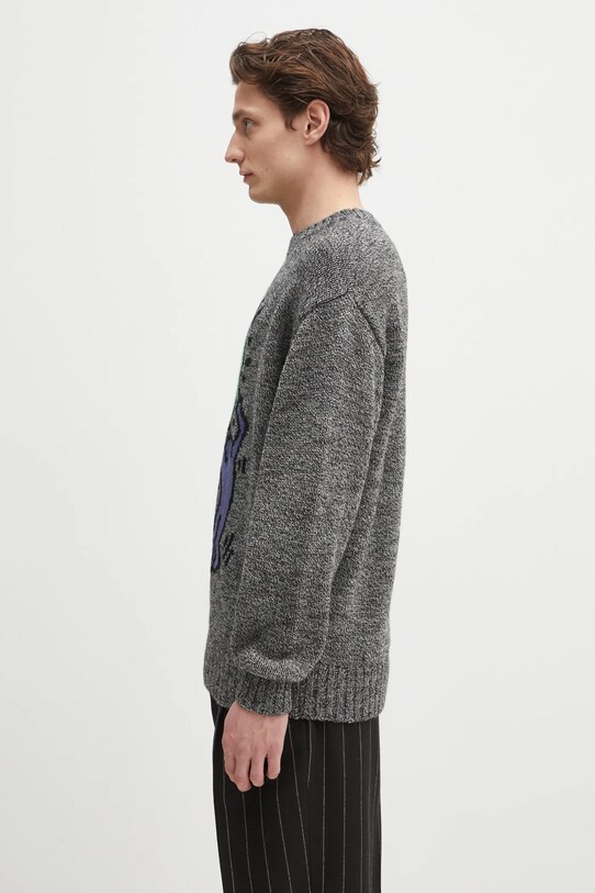 Wacko Maria sweter wełniany x Keith Haring KH.WM.KN03 szary AW24