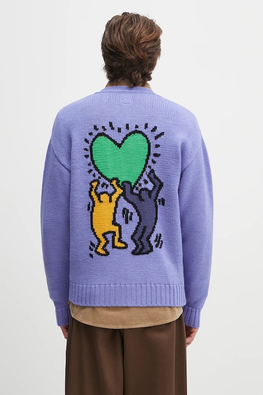 Wacko Maria cardigan din lână x Keith Haring groase violet KH.WM.KN04