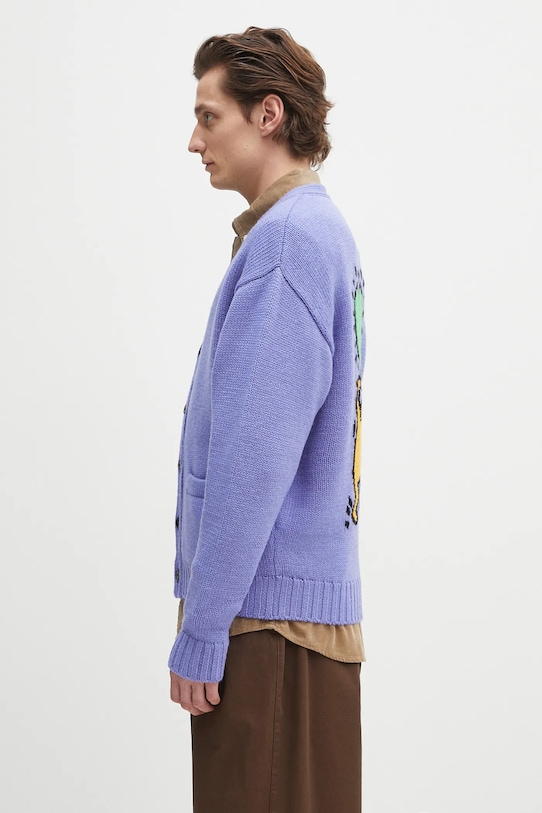 Wacko Maria cardigan din lână x Keith Haring KH.WM.KN04 violet AW24