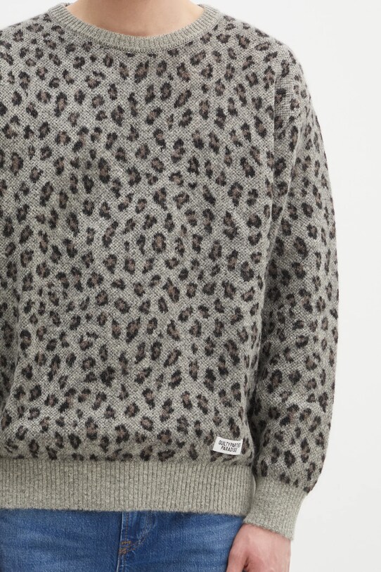 Wacko Maria woolen jumper Leopard Mohair gray 24FW.WMK.KN11
