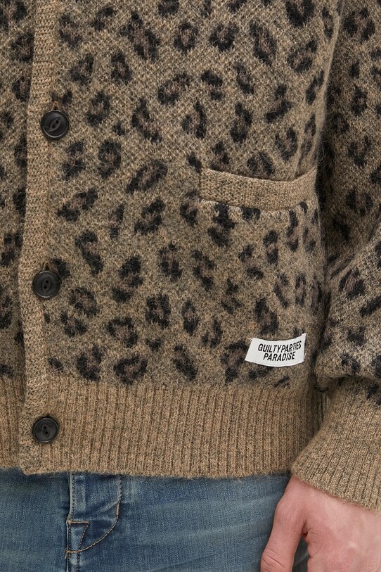 Шерстяной кардиган Wacko Maria Leopard Mohair коричневый 24FW.WMK.KN12