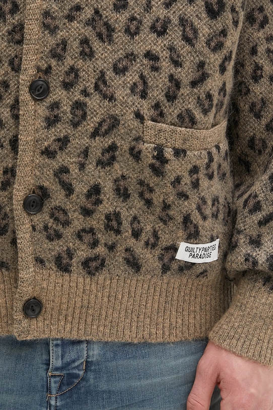 Вовняний кардиган Wacko Maria Leopard Mohair коричневий 24FW.WMK.KN12