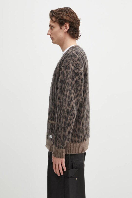 Μάλλινη ζακέτα Wacko Maria Leopard Heavy 24FW.WMK.KN10 καφέ AW24