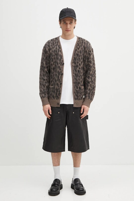 Μάλλινη ζακέτα Wacko Maria Leopard Heavy 24FW.WMK.KN10 καφέ