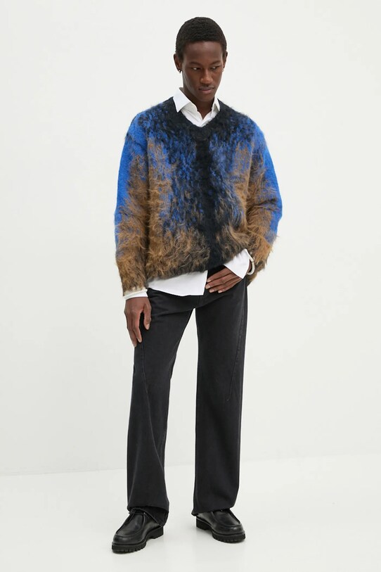 Pulover s dodatkom vune Y/Project HAIRY GRADIENT SWEATER mornarsko plava 206SW012