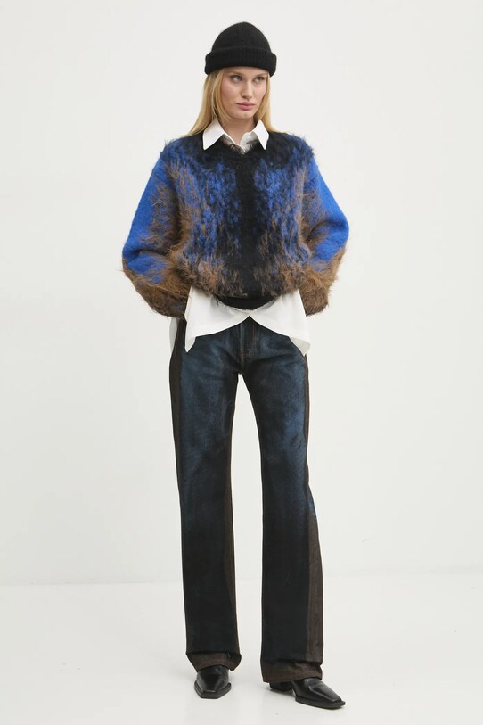 Pulover s dodatkom vune Y/Project HAIRY GRADIENT SWEATER 206SW012 mornarsko plava