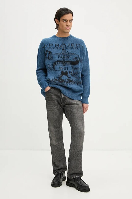 Odzież Y/Project sweter z domieszką moheru PARIS' BEST JACQUARD PULLOVER 206SW001 niebieski