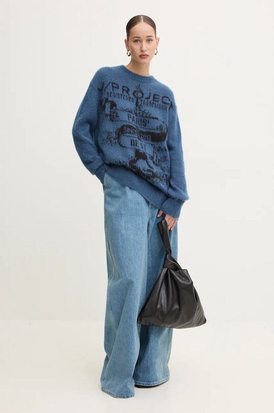 Y/Project sweter z domieszką moheru PARIS' BEST JACQUARD PULLOVER niebieski 206SW001