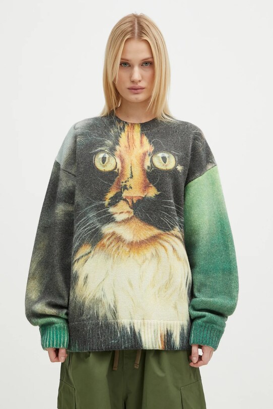 Vlněný svetr JW Anderson Printed Jumper KW1294.YN0373.540 zelená AW24