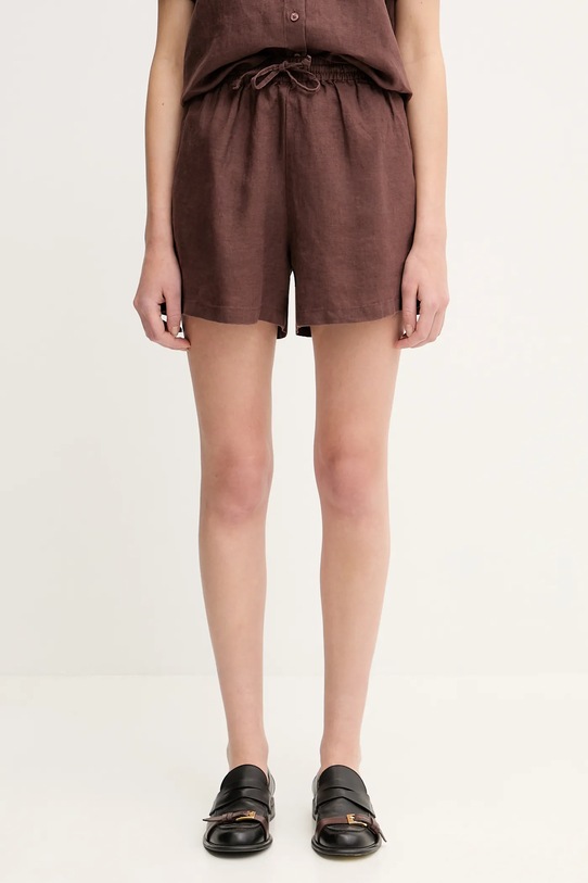 Samsoe Samsoe pantaloni scurți din in MAREN maro F23900001